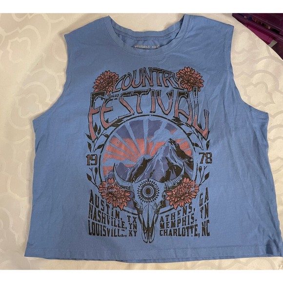 Weekend Soul Blue Shorts & Tank Top Pajama Set "Country Festival" Size XL - Picture 8 of 8